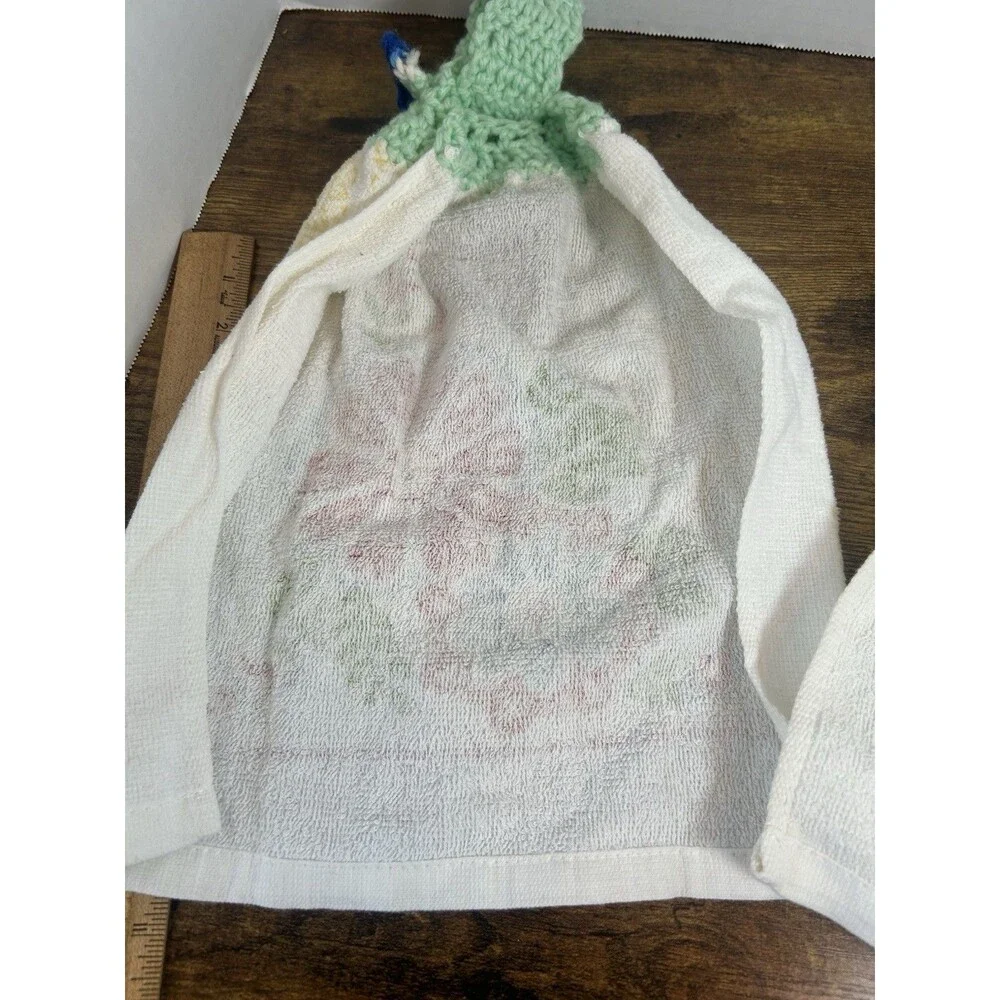 Set (2) Listen To Your Heart Floral Hanging Kitchen Towels Crochet Top Boho Home